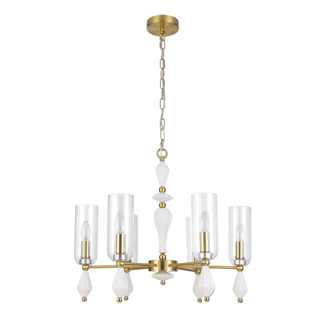 Lumion 8428/6 NEOCLASSI LN27 177 латунь/белый/прозрачный, металл/керамика/стекло Люстра подвесная E14 6*40W 220V GALANA — главное фото товара