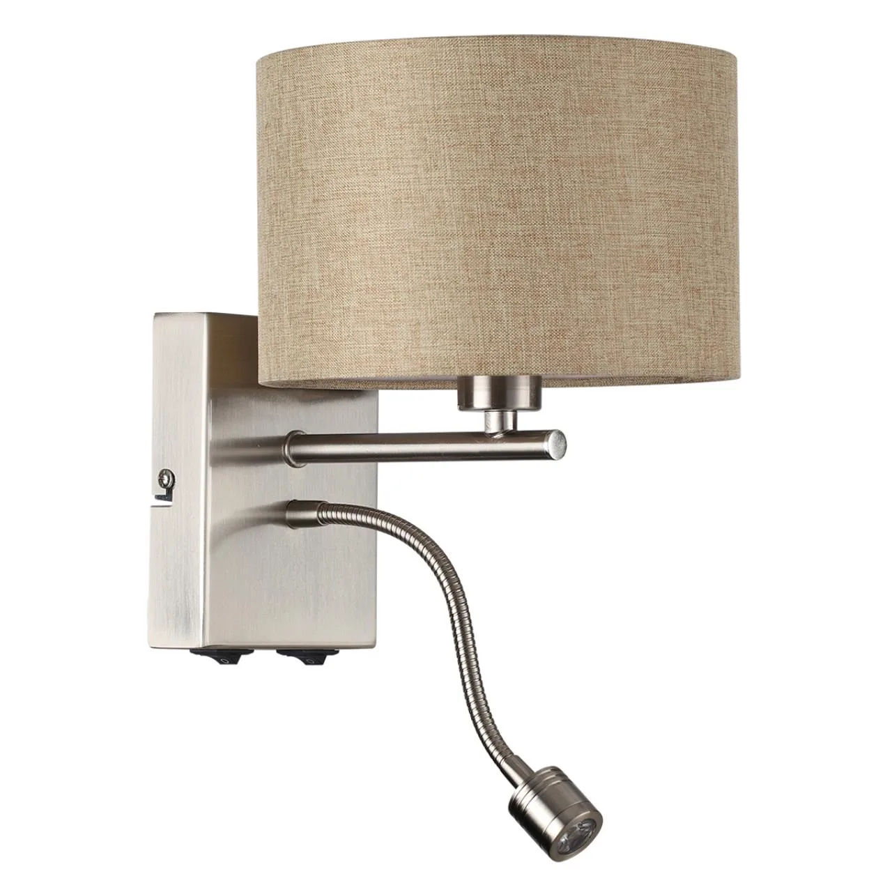 Lumion 8250/2W MODERNI LN26 527 никель/бежевый, металл/текстиль бра Е14 40W+ LED 3W 4000K 220V NIKKI — главное фото товара