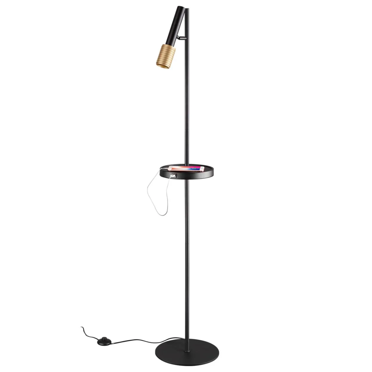 Odeon Light 4240/1F HIGHTECH ODL21 321 черн/зол/металл Напольн.св-ник c выкл, USB IP20 LED GU10 max 10W MEHARI — главное фото товара