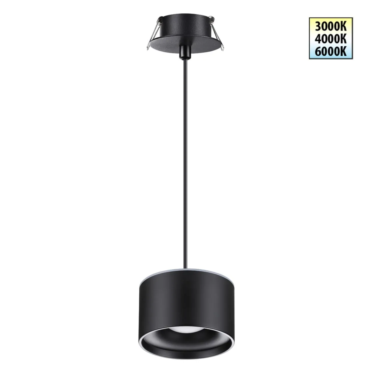 Novotech 358965 SPOT NT22 446 черный Светильник встраиваемый с переключ. цв. температуры, провод 2м IP20 LED 3000К\4000К\6000К 12W вниз + 3W вверх 110-265V GIR — главное фото товара
