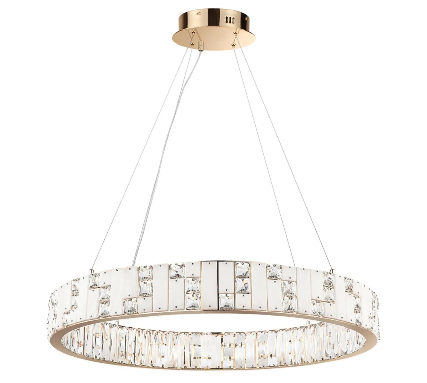 Odeon Light 5072/100L HALL ODL24 597 золото/прозрачный/белый/металл/хрусталь/алебастр Люстра LED 80W 3700K CROSSA — главное фото товара