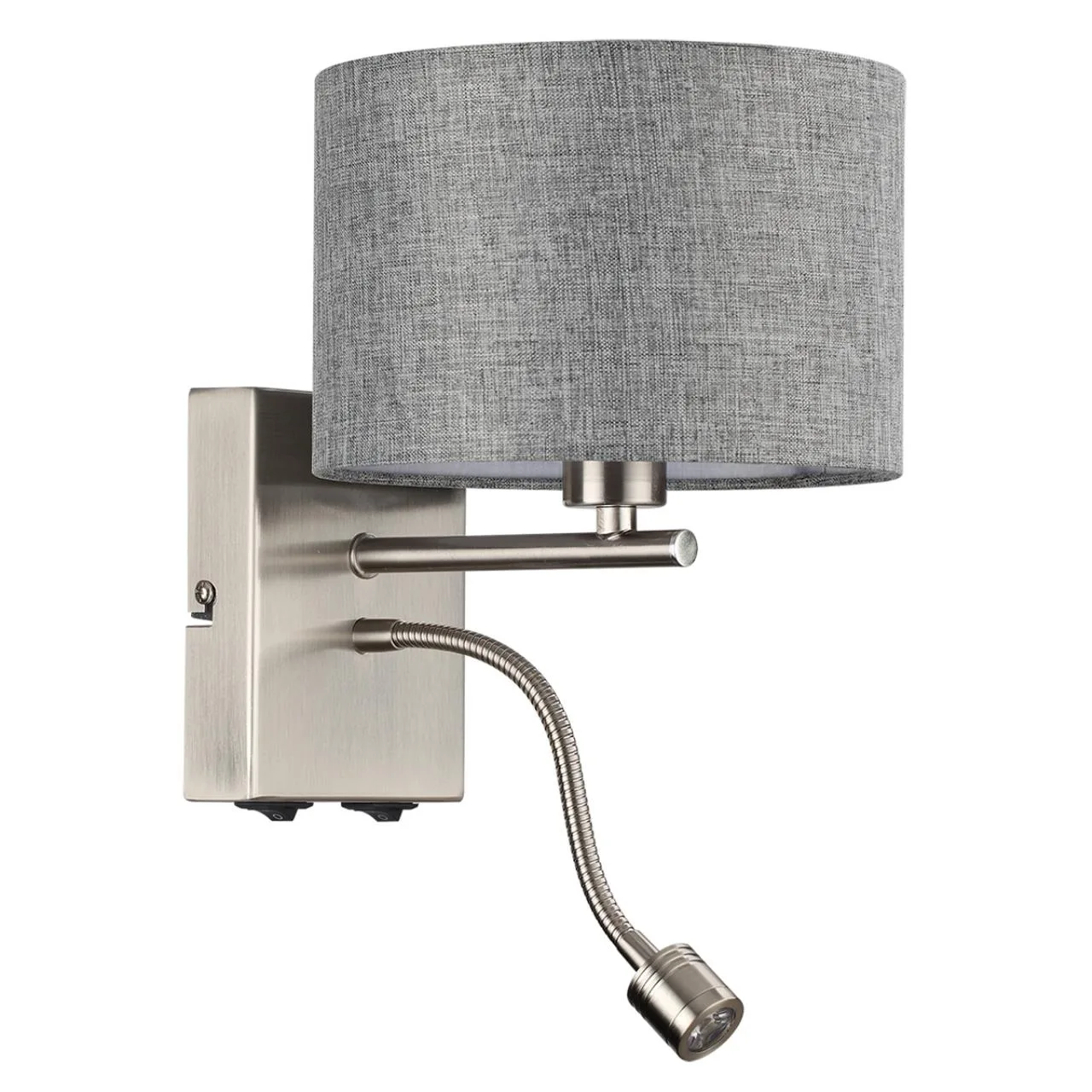 Lumion 8251/2W MODERNI LN26 530 никель/серый, металл/текстиль бра Е14 40W + LED 3W 4000K 220V NIKKI — главное фото товара